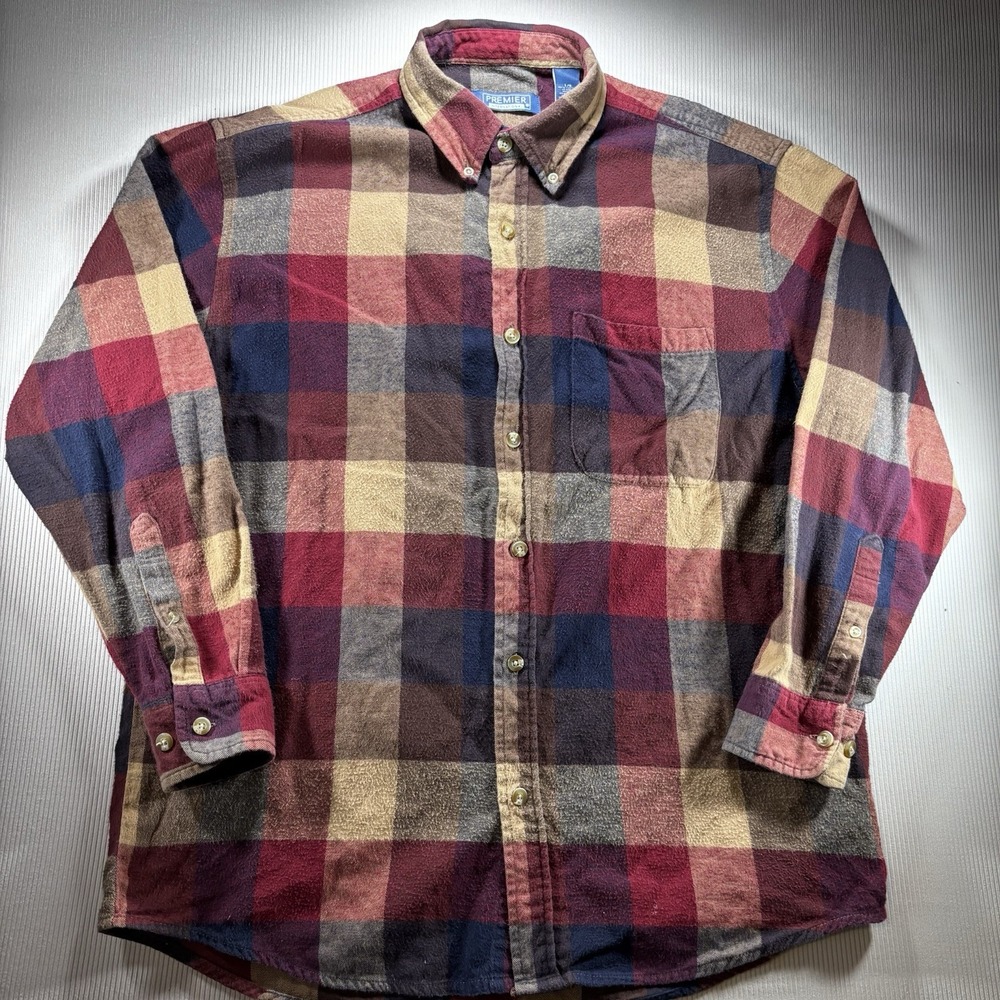 Mens Plaid‎ Flannel Button Down Shirt Premier International  Large, Outdoors